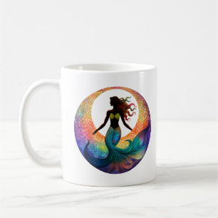 Meerjungfrau-Mondgöttin-Silhouette Farbige Küste Kaffeetasse