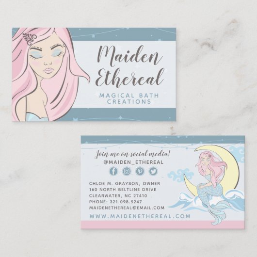 Meerjungfrau Moon & Stars Mystische Haare / Schönh Visitenkarte (Vorne/Hinten)