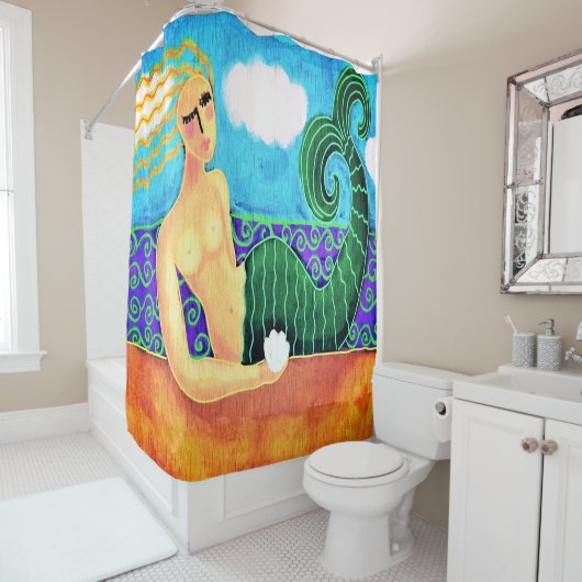 Meerjungfrau Muschel Abstrakte Kunst Duschvorhang (Beispiel)
