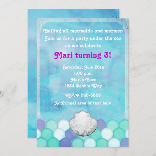 Meerjungfrau Muschel Einladung (Vorne/Hinten)