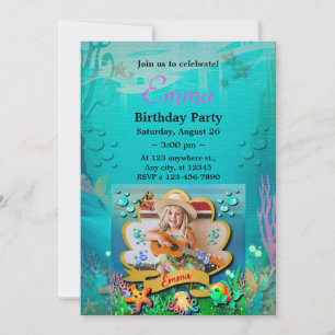 Meerjungfrau, Muschel, Meerestiere Freunde, Korall Einladung