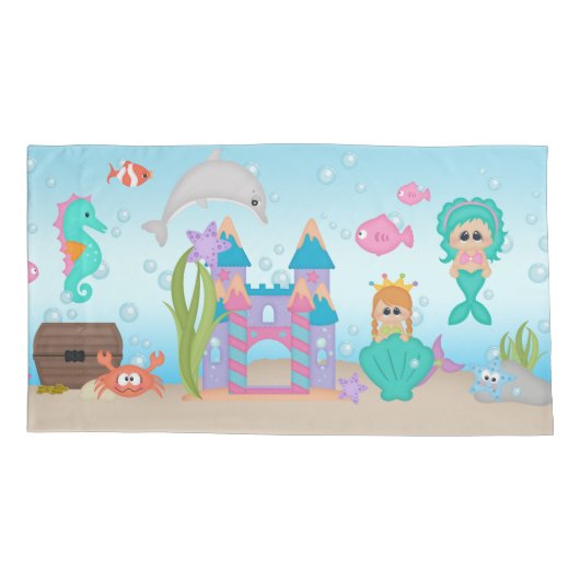 Meerjungfrau-Muschel-Schloss-Delphin-König Pillow Kissenbezug (Rückseite)