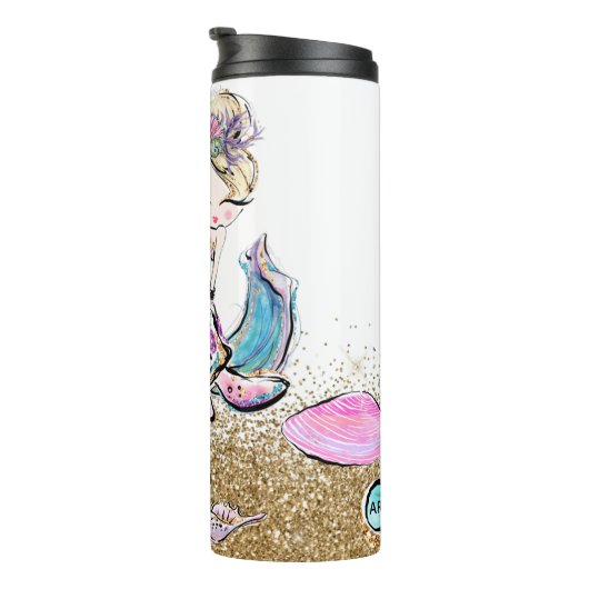 *~* Meerjungfrau-Muscheln Mongram-Glitzer-Schildkr Thermosbecher (Nach rechts gedreht)