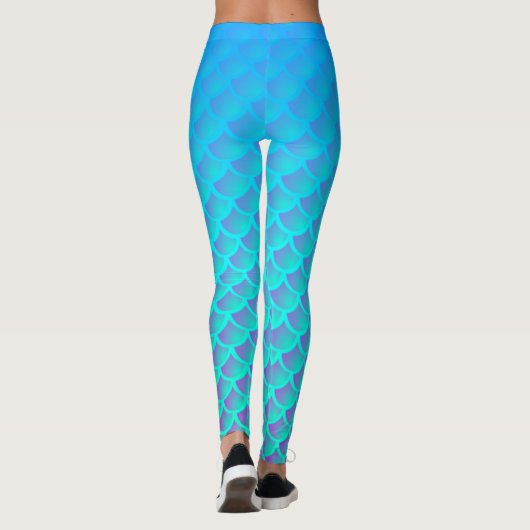 Meerjungfrau Muster in Aqua Blue und Lila Leggings (Rückseite)
