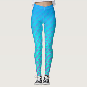 Meerjungfrau Muster in Aqua Blue und Lila Leggings