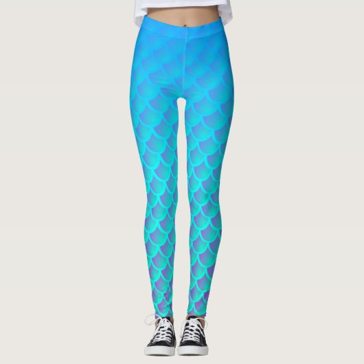 Meerjungfrau Muster in Aqua Blue und Lila Leggings (Vorderseite)
