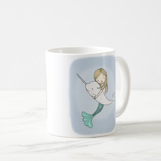 Meerjungfrau Narwhal Seestrand-Ozean-Grafik-Tasse Kaffeetasse (VorderseiteRechts)