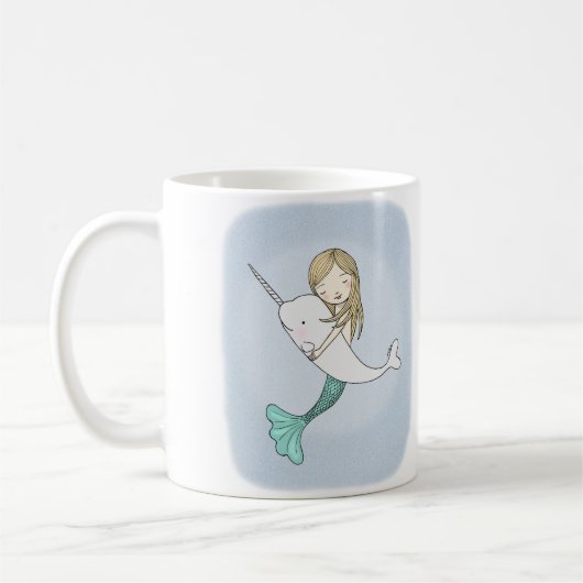 Meerjungfrau Narwhal Seestrand-Ozean-Grafik-Tasse Kaffeetasse (Links)