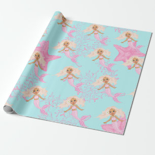 Meerjungfrau Niedlich Girly Pink Blue Geschenkpapier