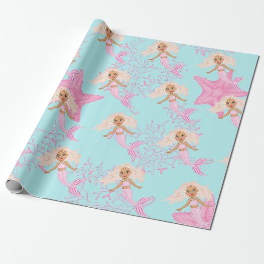 Meerjungfrau Niedlich Girly Pink Blue Geschenkpapier (Ungerollt)