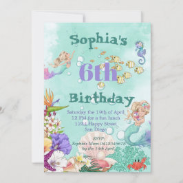 Meerjungfrau Niedlich grün unter dem Meer Geburtst Einladung