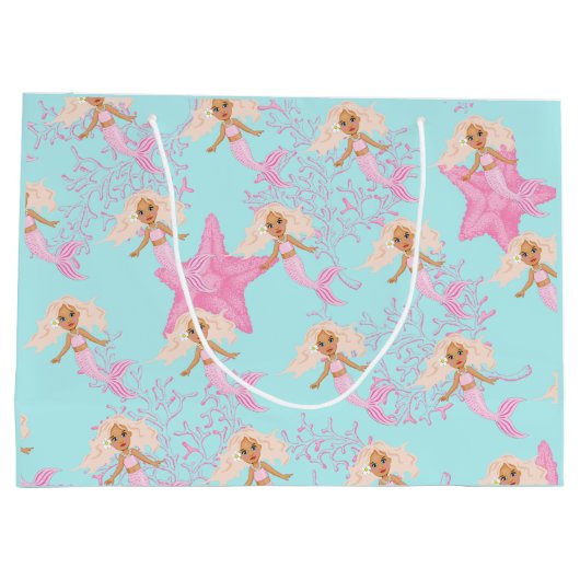 Meerjungfrau Niedlich rosa Blau unter dem Meer Geb Große Geschenktüte (Rückseite)