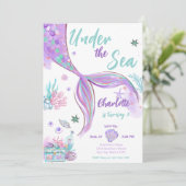 Meerjungfrau Niedlich unter Glitzer am Geburtstag Einladung (Stehend Vorderseite)