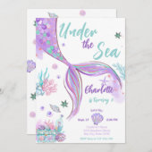 Meerjungfrau Niedlich unter Glitzer am Geburtstag Einladung (Vorne/Hinten)