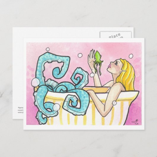 Meerjungfrau Octopus in der Badewanne - Postkarten (Vorne/Hinten)
