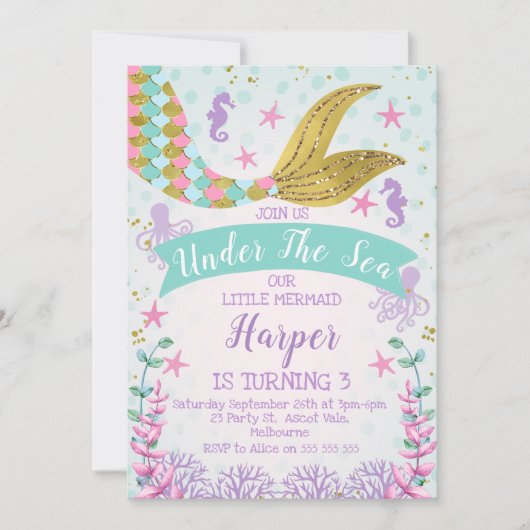 Meerjungfrau oder im Rahmen der Fangeinladung Einladung (Vorderseite)