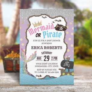 Meerjungfrau oder Pirate Lila & Gold Dots Kinderdu Einladung