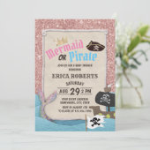 Meerjungfrau oder Pirate Rose Gold Glitzer Kinderd Einladung (Stehend Vorderseite)