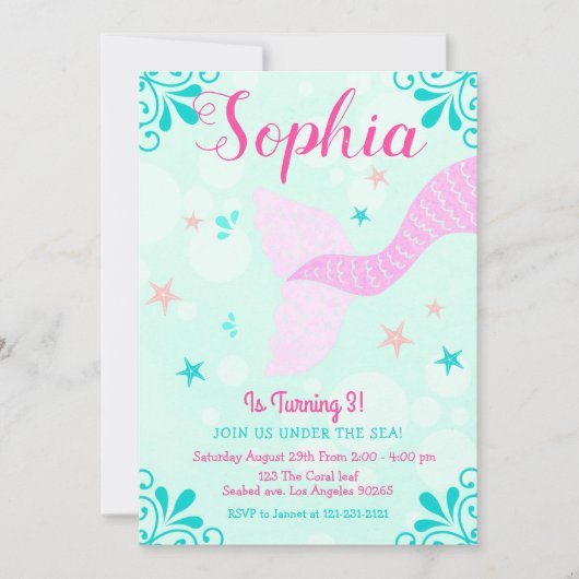 Meerjungfrau oder unter Wasser Aquamariner Schrott Einladung (Vorderseite)