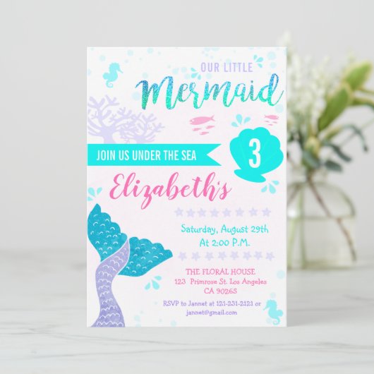 Meerjungfrau oder Unterseeschwalbe Aqua Aquamarin  Einladung (Stehend Vorderseite)
