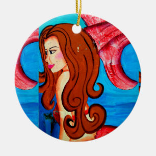 Meerjungfrau-Ornament mit roten Haaren Keramikornament