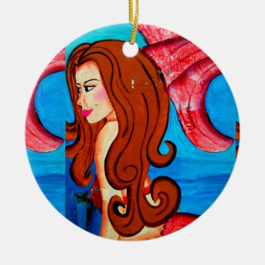 Meerjungfrau-Ornament mit roten Haaren Keramikornament (Vorne)