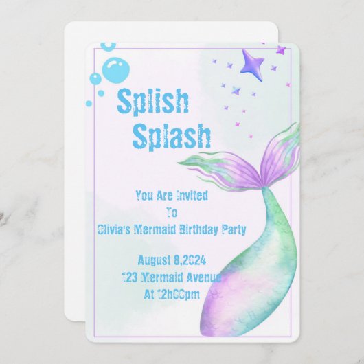 Meerjungfrau-Party Einladung für Mädchen (Vorne/Hinten)