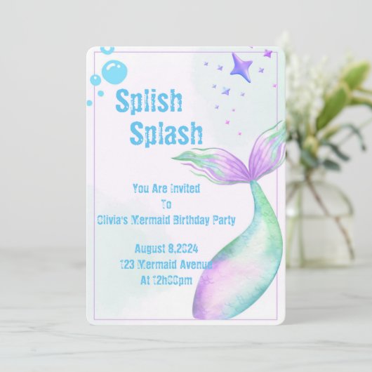 Meerjungfrau-Party Einladung für Mädchen (Stehend Vorderseite)