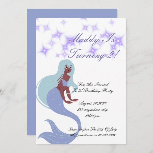 Meerjungfrau-Party Einladung für Mädchen (Vorne/Hinten)