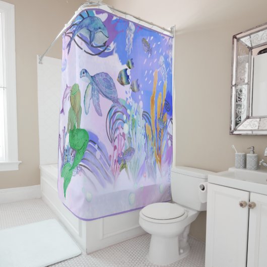 Meerjungfrau passt das Seeleben auf Duschvorhang (Beispiel)