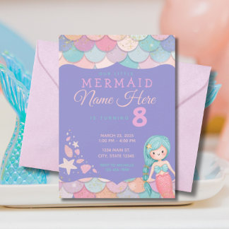 Meerjungfrau Pastel Pink Lila Aquamarines Mädchen Einladung