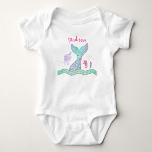 Meerjungfrau Pink Gold unter dem Sea Birthday Baby Strampler