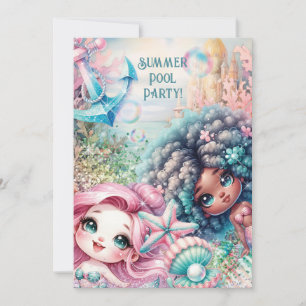 Meerjungfrau-Poolparty-Einladung Einladung