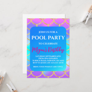 Meerjungfrau-Poolparty-Einladungen Einladung
