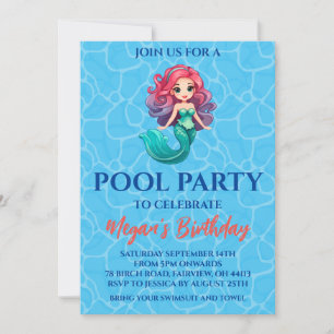 Meerjungfrau-Poolparty-Einladungen Einladung