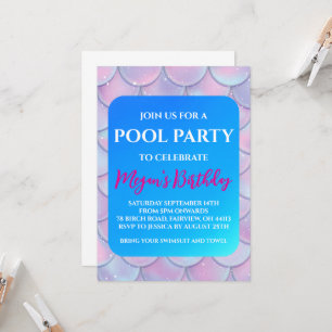 Meerjungfrau-Poolparty-Einladungen Einladung