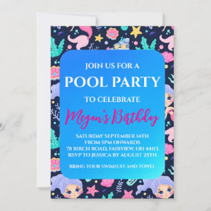 Meerjungfrau-Poolparty-Einladungen Einladung