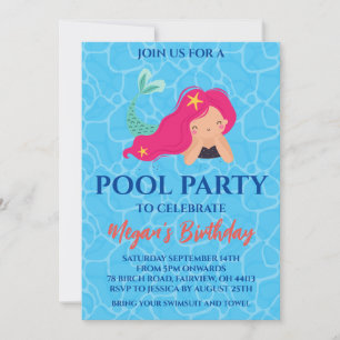 Meerjungfrau-Poolparty-Einladungen Einladung