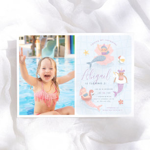 Meerjungfrau-Poolparty-Foto-Geburtstag Einladung