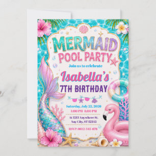 Meerjungfrau-Poolparty-Geburtstagseinladung Einladung