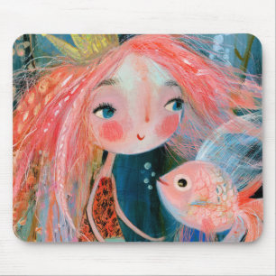 Meerjungfrau Prinzessin mit rosa Fischfreund Mousepad
