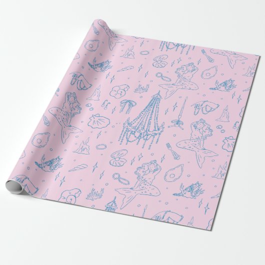 Meerjungfrau Prinzessin Ozean Fantasie Blau Toile- Geschenkpapier (Ungerollt)