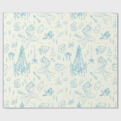 Meerjungfrau Prinzessin Ozean Fantasie Blau Toile- Geschenkpapier (Flach)