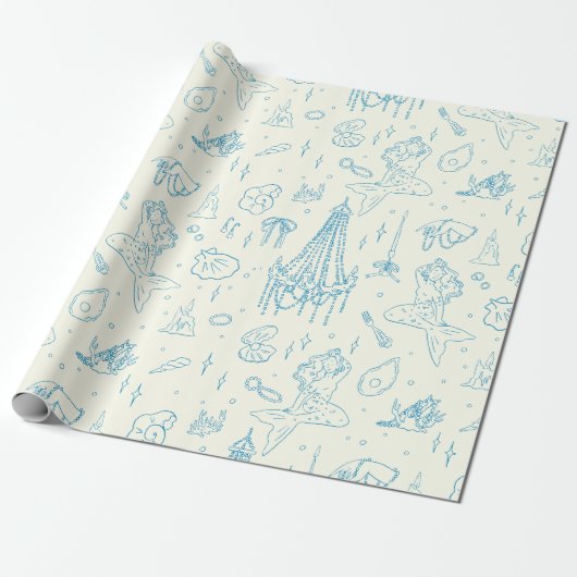 Meerjungfrau Prinzessin Ozean Fantasie Blau Toile- Geschenkpapier (Ungerollt)