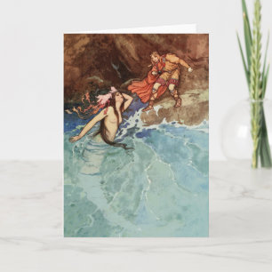 Meerjungfrau Prinzessin & Prinz Vintage Märchen Karte