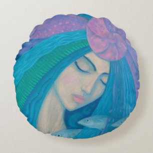 Meerjungfrau Prinzessin, Unterwasserfantasie, Rosa Rundes Kissen
