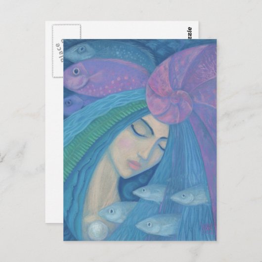 Meerjungfrau Prinzessin, Wasserfantasy Surreal Mal Postkarte (Vorne/Hinten)