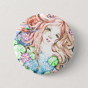 Meerjungfrau-Prinzessin Watercolor Button