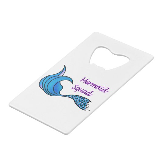 Meerjungfrau-Quad-blauer Meerjungfrau-Schwanz auf Geldbeutel Flaschenöffner (Vorderseite Schrägansicht)