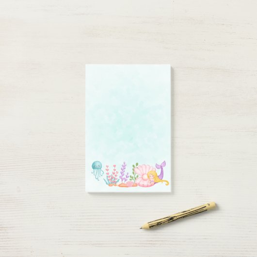 Meerjungfrau & Quallenfisch Unterwasserfarbe Post-it Klebezettel (Auf Schreibtisch)